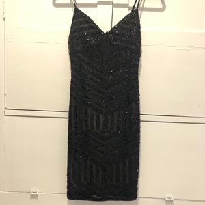 Black and nude sequin mesh bodycon dress